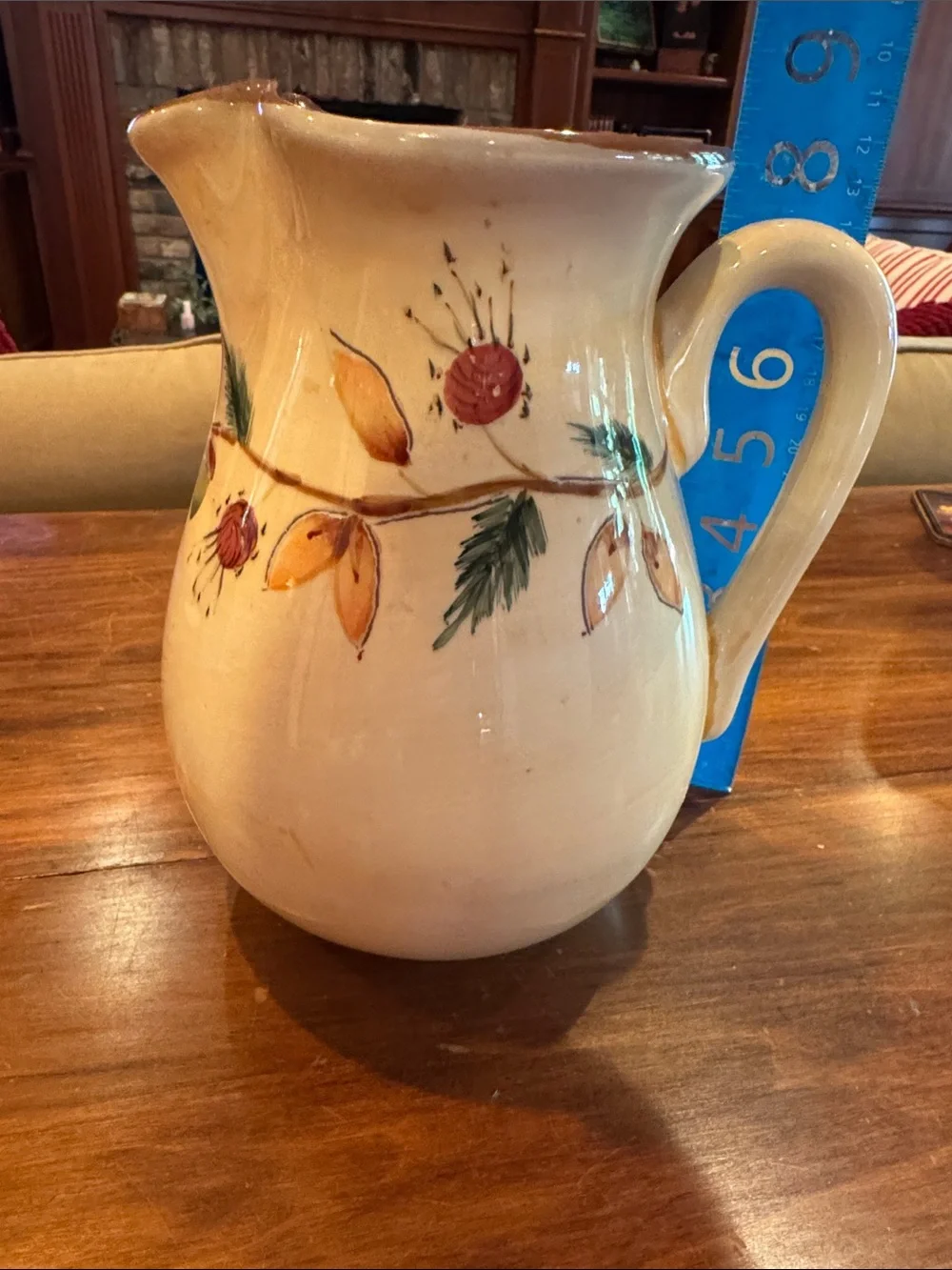 Pottery Barn Tree of Life Acorn Pitcher Beverage Ceramic Fall Autumn Cream Brown